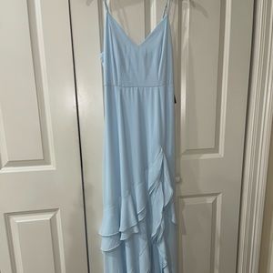 baby blue maxi ruffle dress